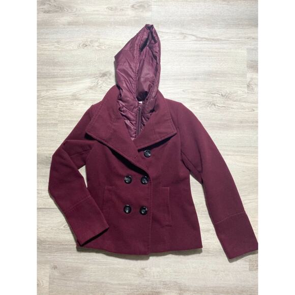Burgundy American Rag Hooded Peacoat Jacket Size S - Picture 4 of 12
